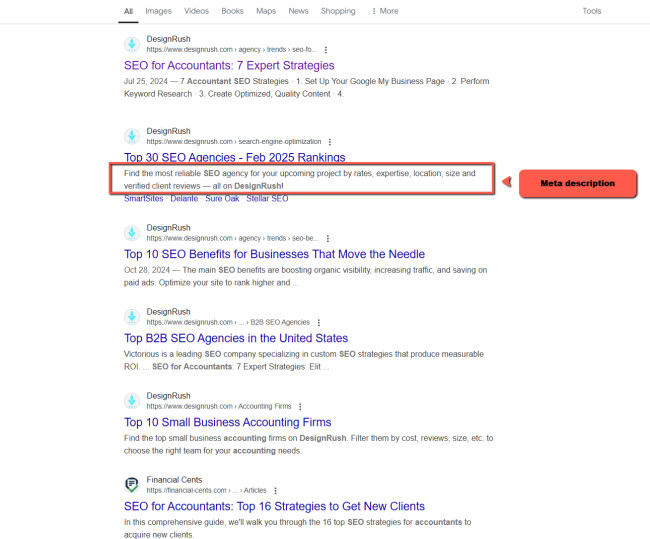 A screenshot of a meta description example