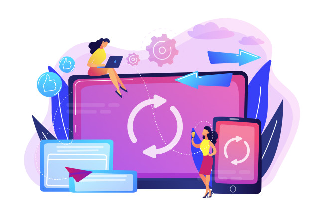 Illustration of digital content being refreshed and repurposed across multiple platforms