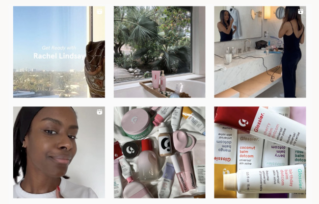 A collection of posts from Glossier’s micro-influencers