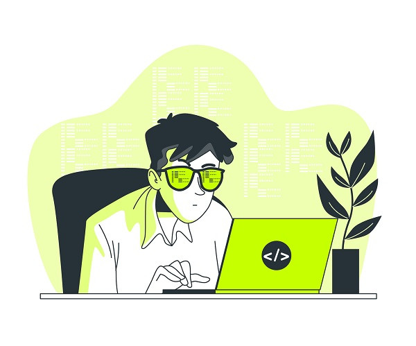 Illustration of a person using a laptop
